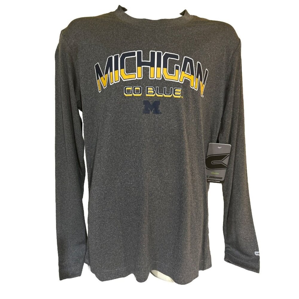 NEW Michigan Wolverines Colosseum Heathered Grey LS Shirt Youth M 12-14